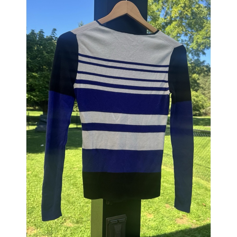 Ann Taylor Women's XS Striped Long Sleeve Sweater Blue Gray Black Colorblock